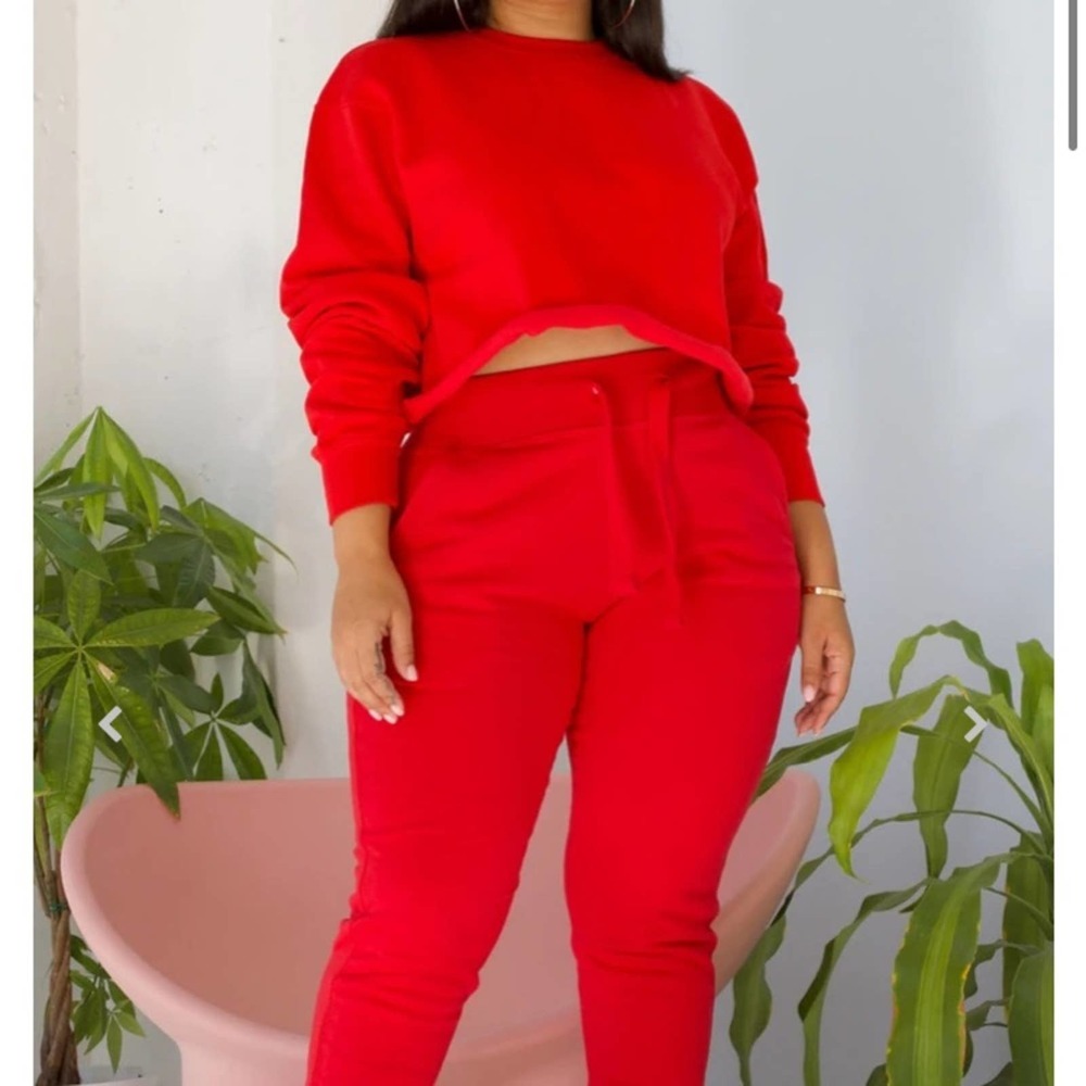 NEW BABES Set Fiery Red Comfy Sweat Lounge Sweatshirt + Jogger Set Size M